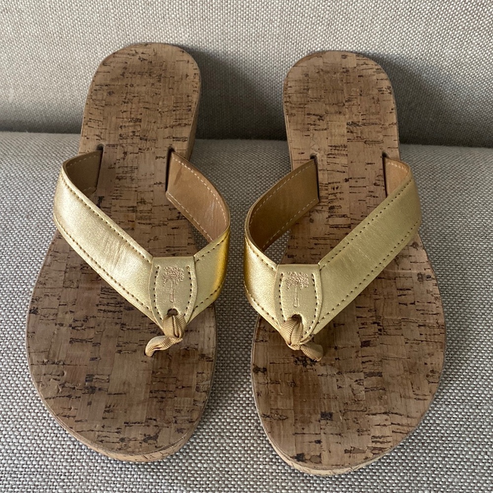 Eliza B Cork Wedge Sandal, Gold Metallic, Size 9